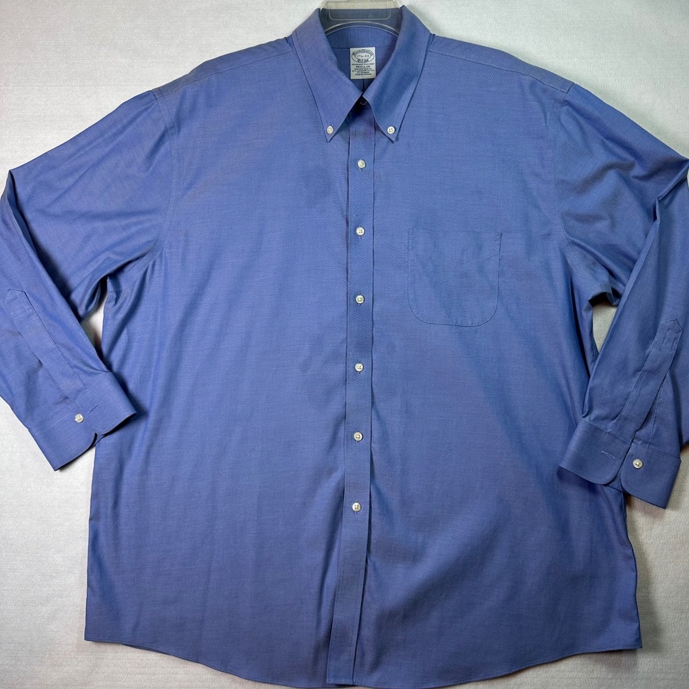 Brooks Brothers Non-Iron Stretch Supima Cotton Shirt Regular 17.5-33 Blue‎ Mens
